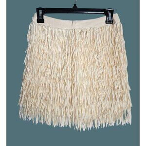 2/$35-POL Cream Fringe Flapper Festival Coastal Cowgirl Lined Mini Skirt Women S